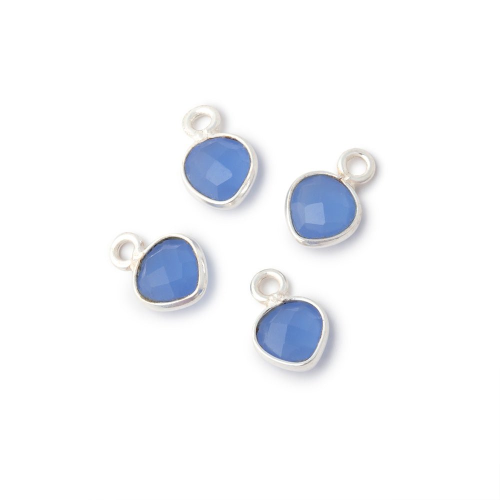 7mm Bezel Set Santorini Blue Chalcedony Faceted Heart Set of 4 Pendants