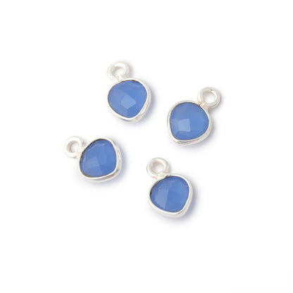 7mm Bezel Set Santorini Blue Chalcedony Faceted Heart Set of 4 Pendants