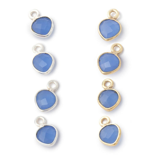 7mm Bezel Set Santorini Blue Chalcedony Faceted Heart Set of 4 Pendants