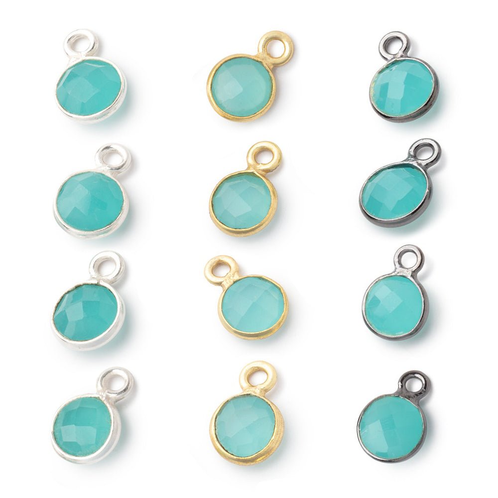 7mm Bezel Set Seafoam Blue Chalcedony Faceted Coin Set of 4 Pendants