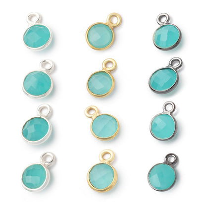 7mm Bezel Set Seafoam Blue Chalcedony Faceted Coin Set of 4 Pendants