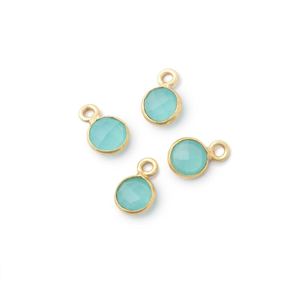 7mm Bezel Set Seafoam Blue Chalcedony Faceted Coin Set of 4 Pendants