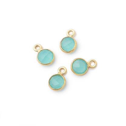 7mm Bezel Set Seafoam Blue Chalcedony Faceted Coin Set of 4 Pendants