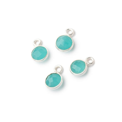 7mm Bezel Set Seafoam Blue Chalcedony Faceted Coin Set of 4 Pendants