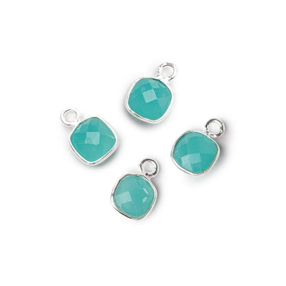 7mm Bezel Set Seafoam Blue Chalcedony Faceted Cushion Set of 4 Pendants
