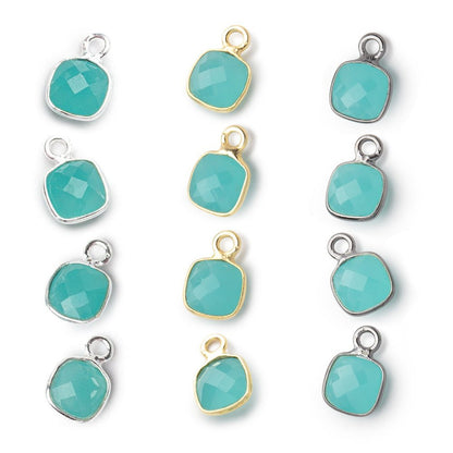 7mm Bezel Set Seafoam Blue Chalcedony Faceted Cushion Set of 4 Pendants