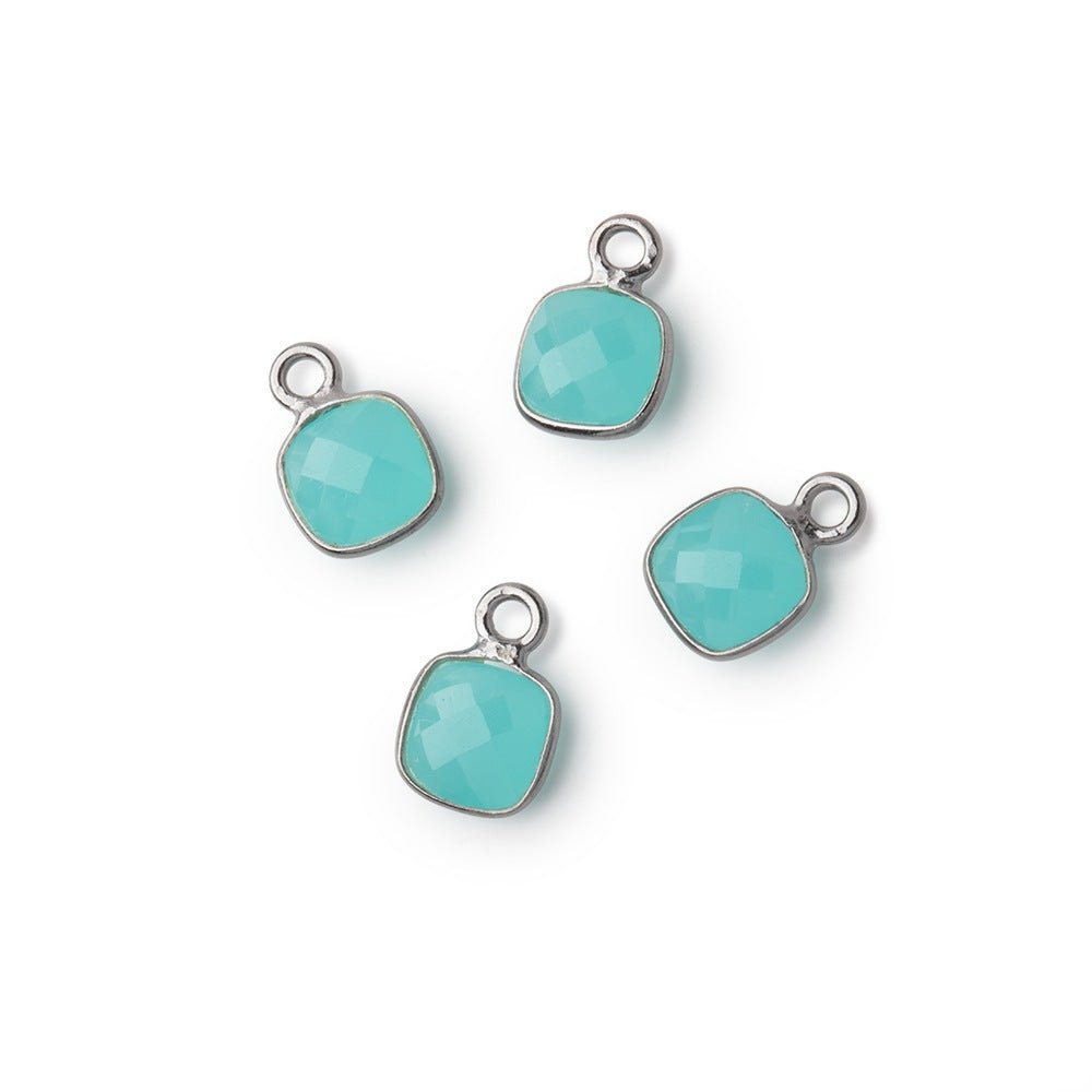 7mm Bezel Set Seafoam Blue Chalcedony Faceted Cushion Set of 4 Pendants