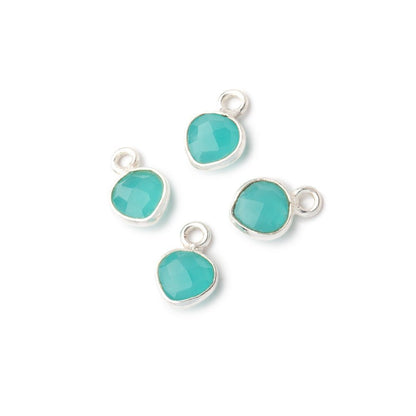 7mm Bezel Set Seafoam Blue Chalcedony Faceted Heart Set of 4 Pendants