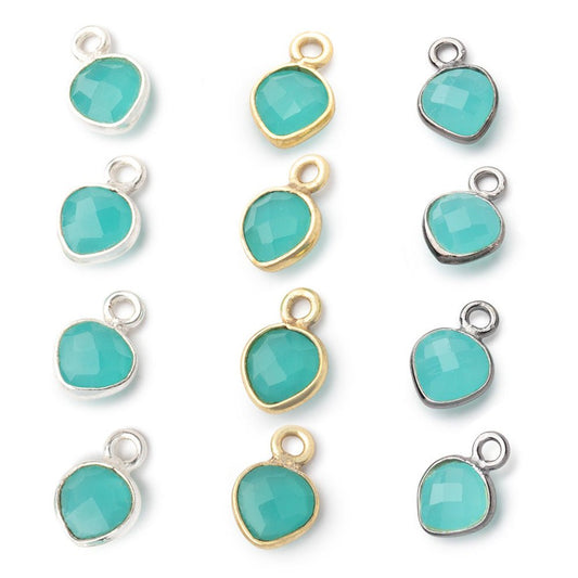 7mm Bezel Set Seafoam Blue Chalcedony Faceted Heart Set of 4 Pendants