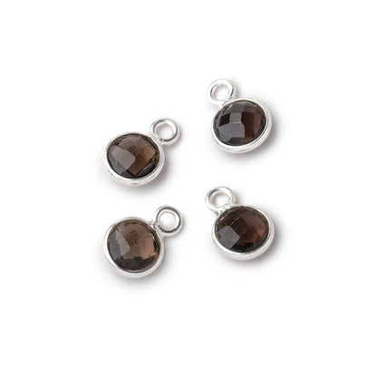 7mm Bezel Set Smoky Quartz Faceted Coin Set of 4 Pendants