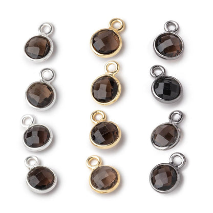 7mm Bezel Set Smoky Quartz Faceted Coin Set of 4 Pendants