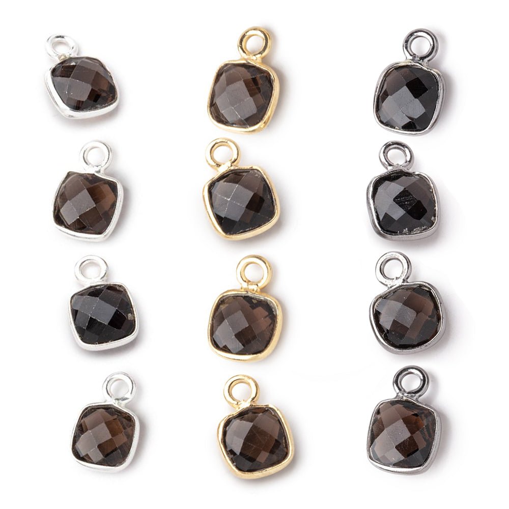 7mm Bezel Set Smoky Quartz Faceted Cushion Set of 4 Pendants