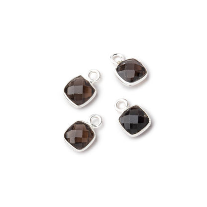 7mm Bezel Set Smoky Quartz Faceted Cushion Set of 4 Pendants