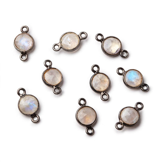 7mm Black Gold .925 Bezel Rainbow Moonstone Faceted Coin Connector 1 piece