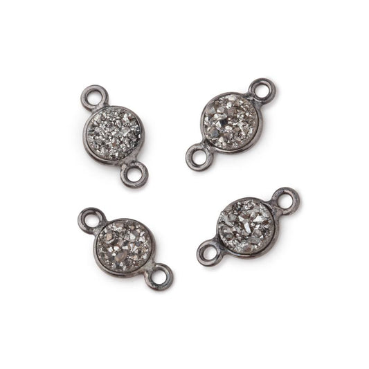 7mm Black Gold Bezel Metallic Platinum Drusy Coin Connector Set of 4 Pieces