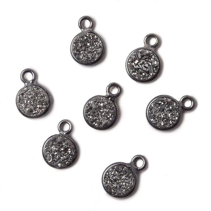 7mm Black Gold Bezel Metallic Platinum Drusy Coin Pendant 1 piece