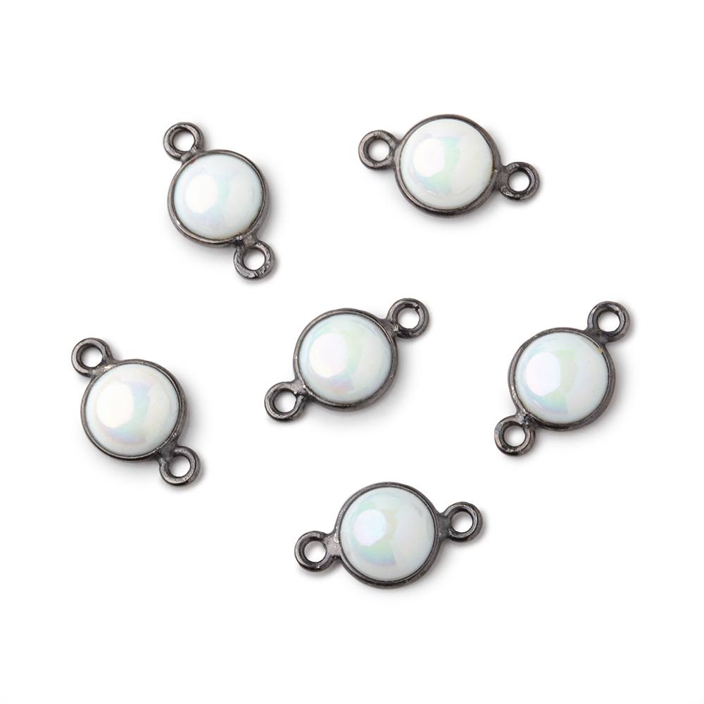 7mm Black Gold Bezel Mystic Opal Coin Cabochon Connector 1 piece