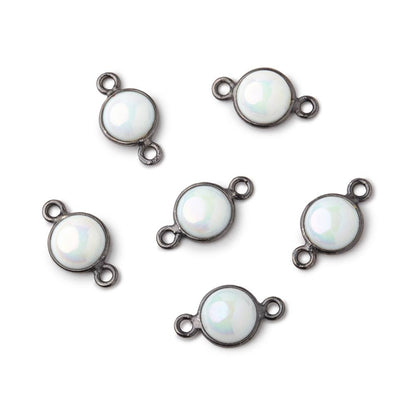 7mm Black Gold Bezel Mystic Opal Coin Cabochon Connector 1 piece