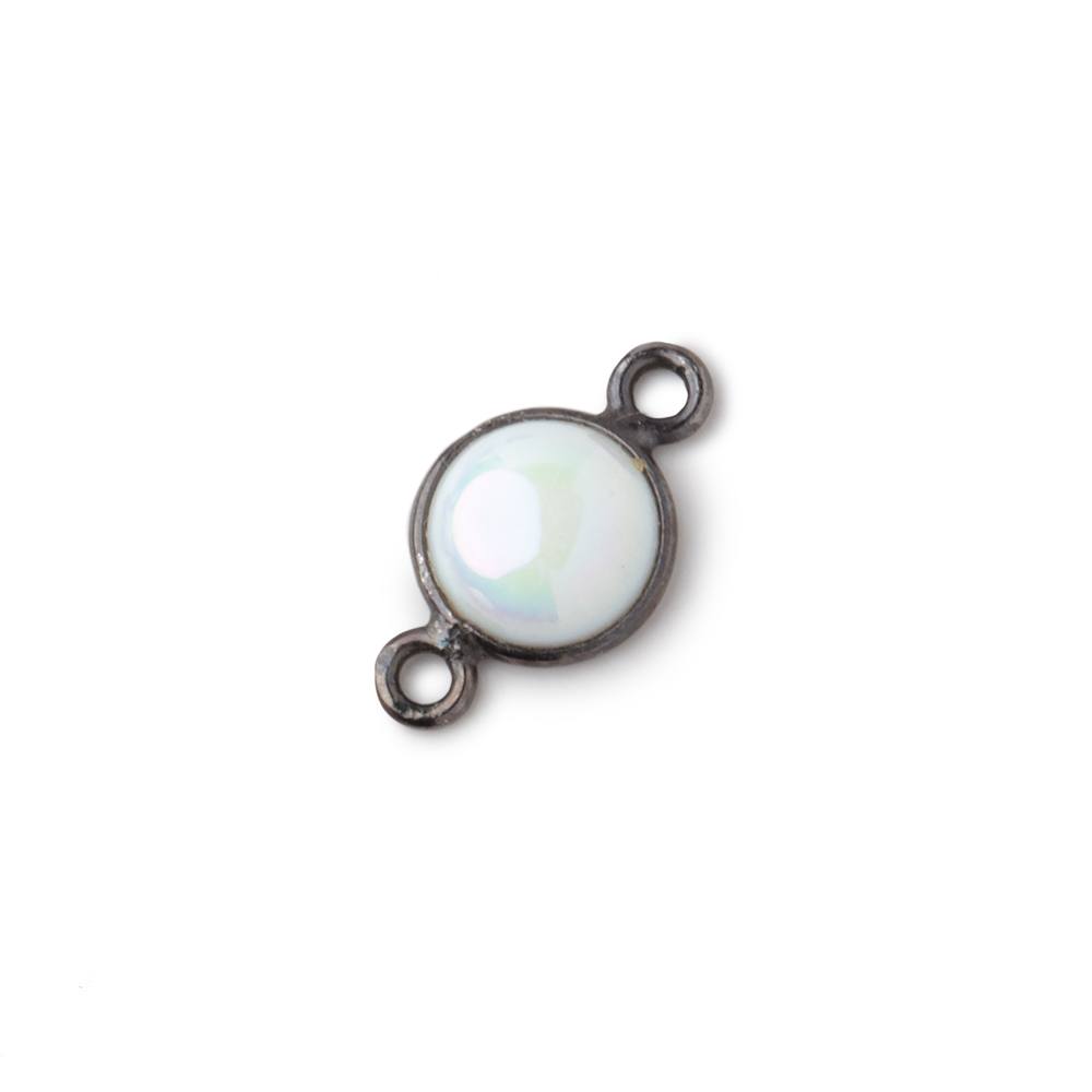 7mm Black Gold Bezel Mystic Opal Coin Cabochon Connector 1 piece