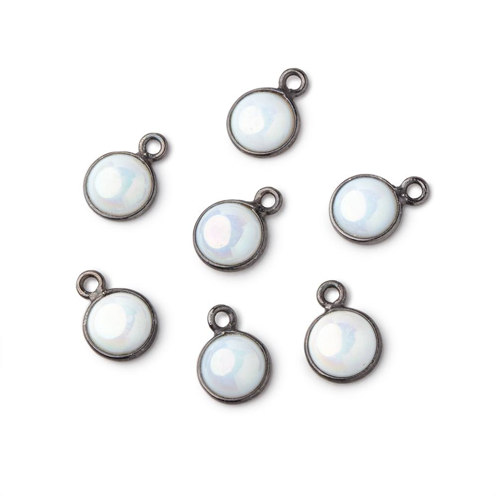 7mm Black Gold Bezel Mystic Opal Coin Cabochon Pendant 1 piece