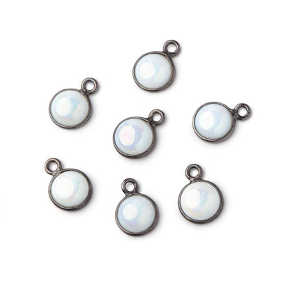 7mm Black Gold Bezel Mystic Opal Coin Cabochon Pendant 1 piece
