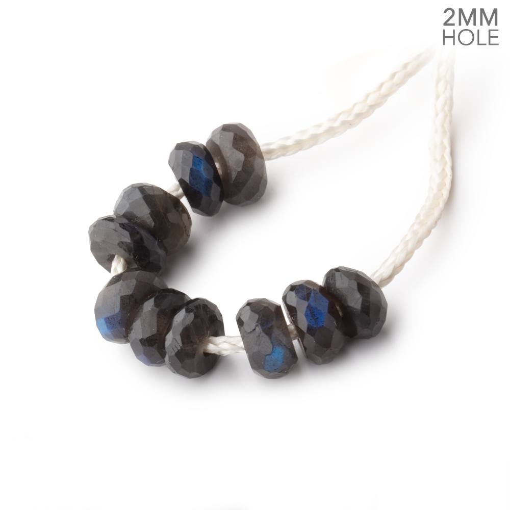 7mm Black Labradorite 2mm Large Hole Faceted Rondelle Bead Set of 10