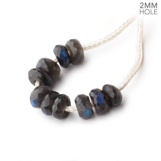 7mm Black Labradorite 2mm Large Hole Faceted Rondelle Bead Set of 10