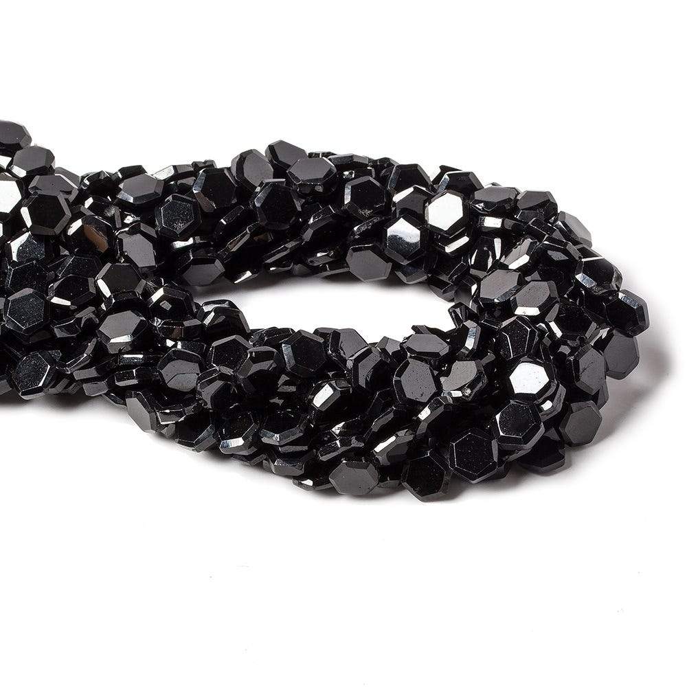 7mm Black Spinel bezel faceted hexagon beads 13 inch 43 pieces