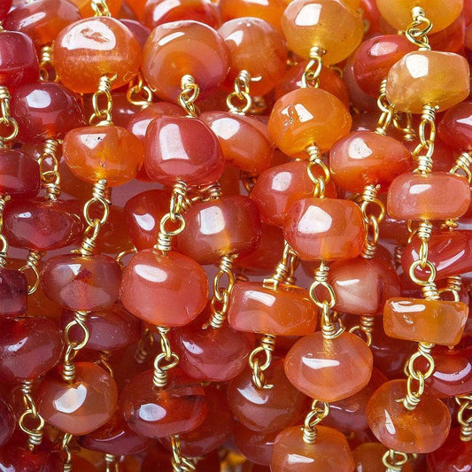7mm Carnelian Agate plain rondelle Gold plated Chain by the foot