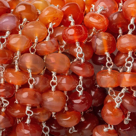 7mm Carnelian Agate plain rondelle Silver plated Chain by the foot