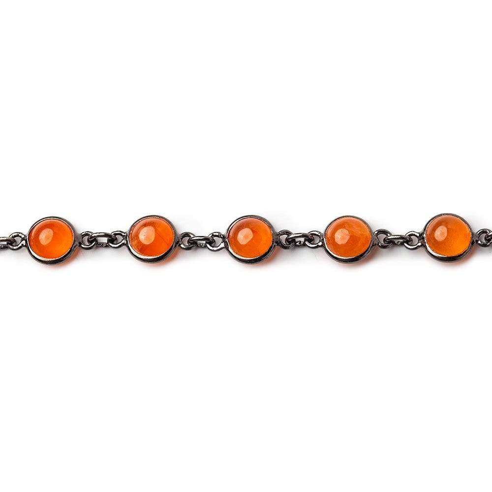7mm Carnelian Black Gold Bezel Chain by the foot