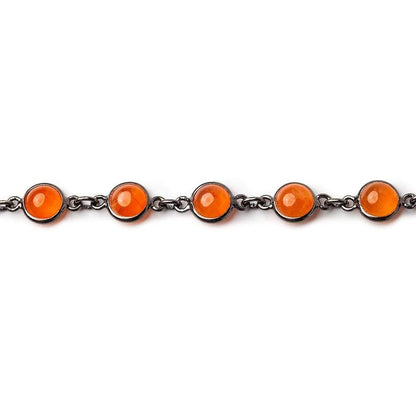 7mm Carnelian Black Gold Bezel Chain by the foot