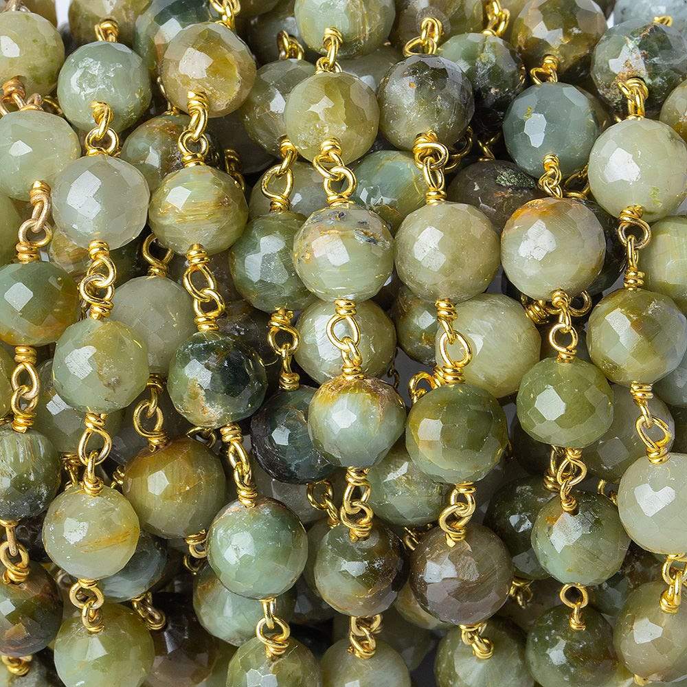 7mm Cat's Eye Green Quartz faceted round Vermeil Chain by the foot
