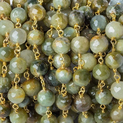 7mm Cat's Eye Green Quartz faceted round Vermeil Chain by the foot
