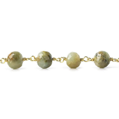 7mm Cat's Eye Green Quartz faceted round Vermeil Chain by the foot
