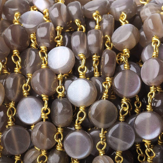 7mm Chocolate Moonstone plain coin Vermeil Chain by the foot