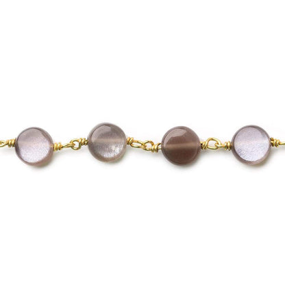 7mm Chocolate Moonstone plain coin Vermeil Chain by the foot