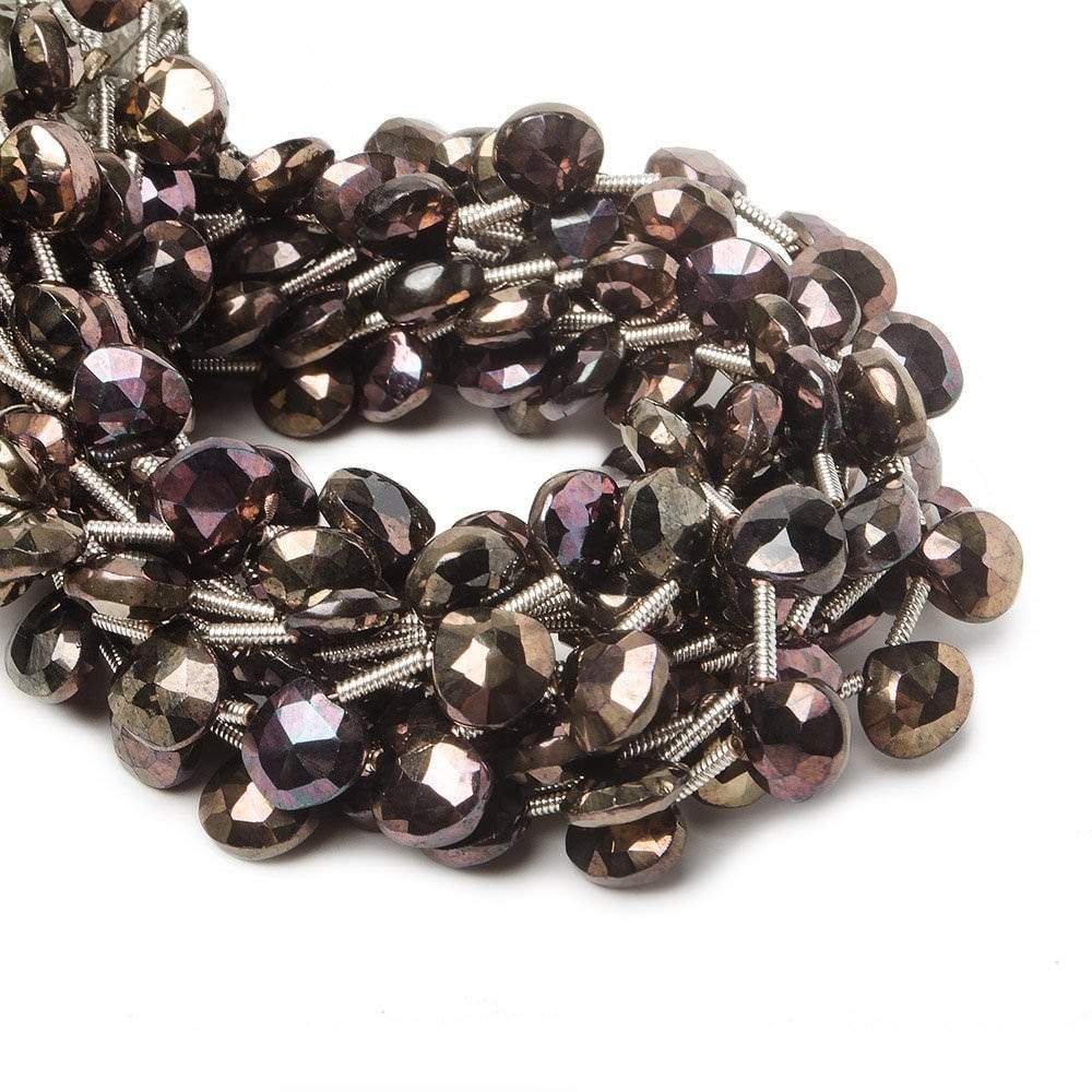 7mm Chocolate Mystic Black Spinel Beads Heart Briolette 8 inch 21 pieces
