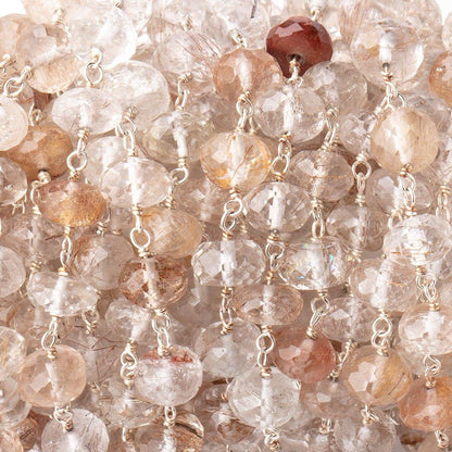 7mm Copper Rutilated Quartz Faceted Rondelles on .925 Silver Chain by the Foot