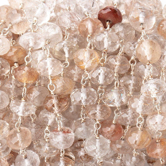 7mm Copper Rutilated Quartz Faceted Rondelles on .925 Silver Chain by the Foot