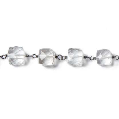 7mm Crystal Quartz faceted cube Oxidized Silver Chain by the foot 24 pcs