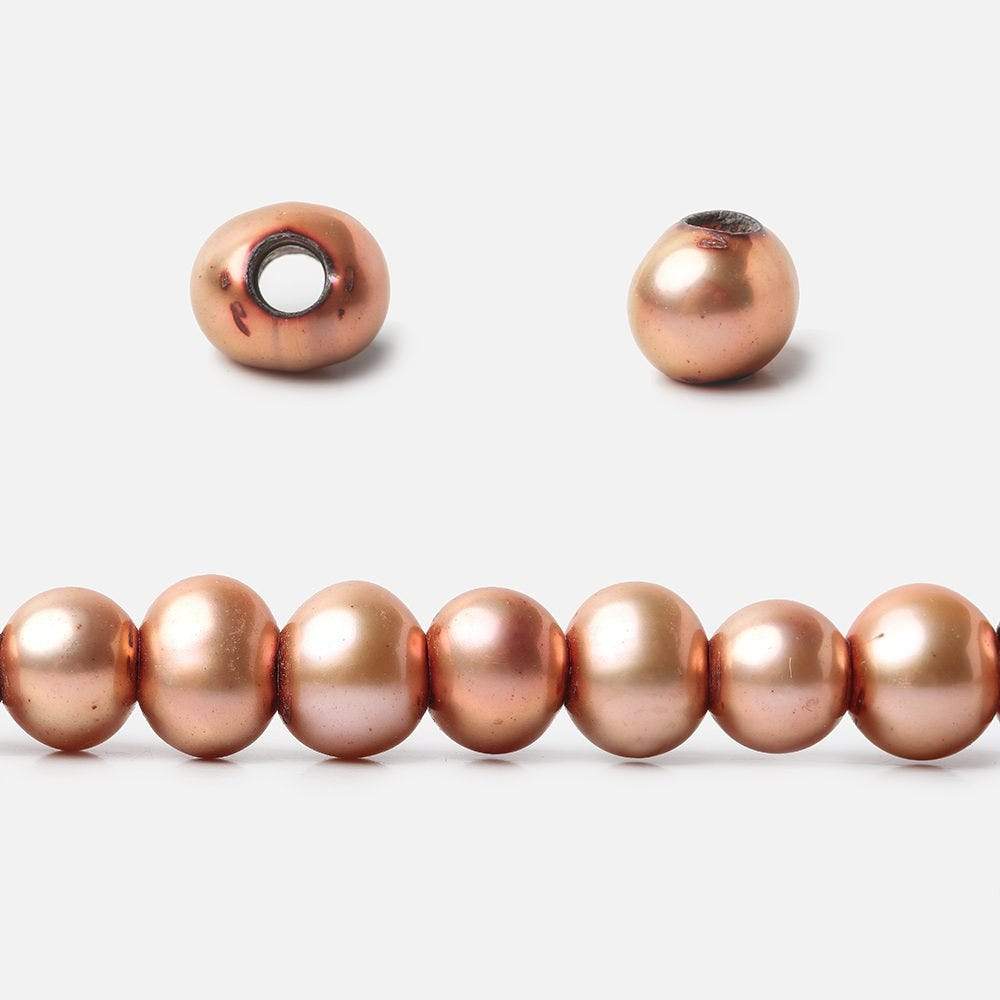 7mm Dark Salmon Large Hole Off Round Freshwater Pearls 15 inches 65 pieces