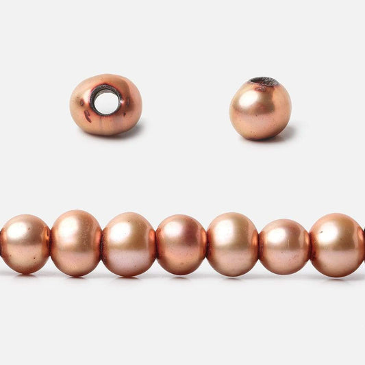 7mm Dark Salmon Large Hole Off Round Freshwater Pearls 15 inches 65 pieces