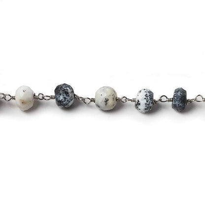 7mm Dendritic Opal faceted rondelle Silver Chain by the foot 30 pcs
