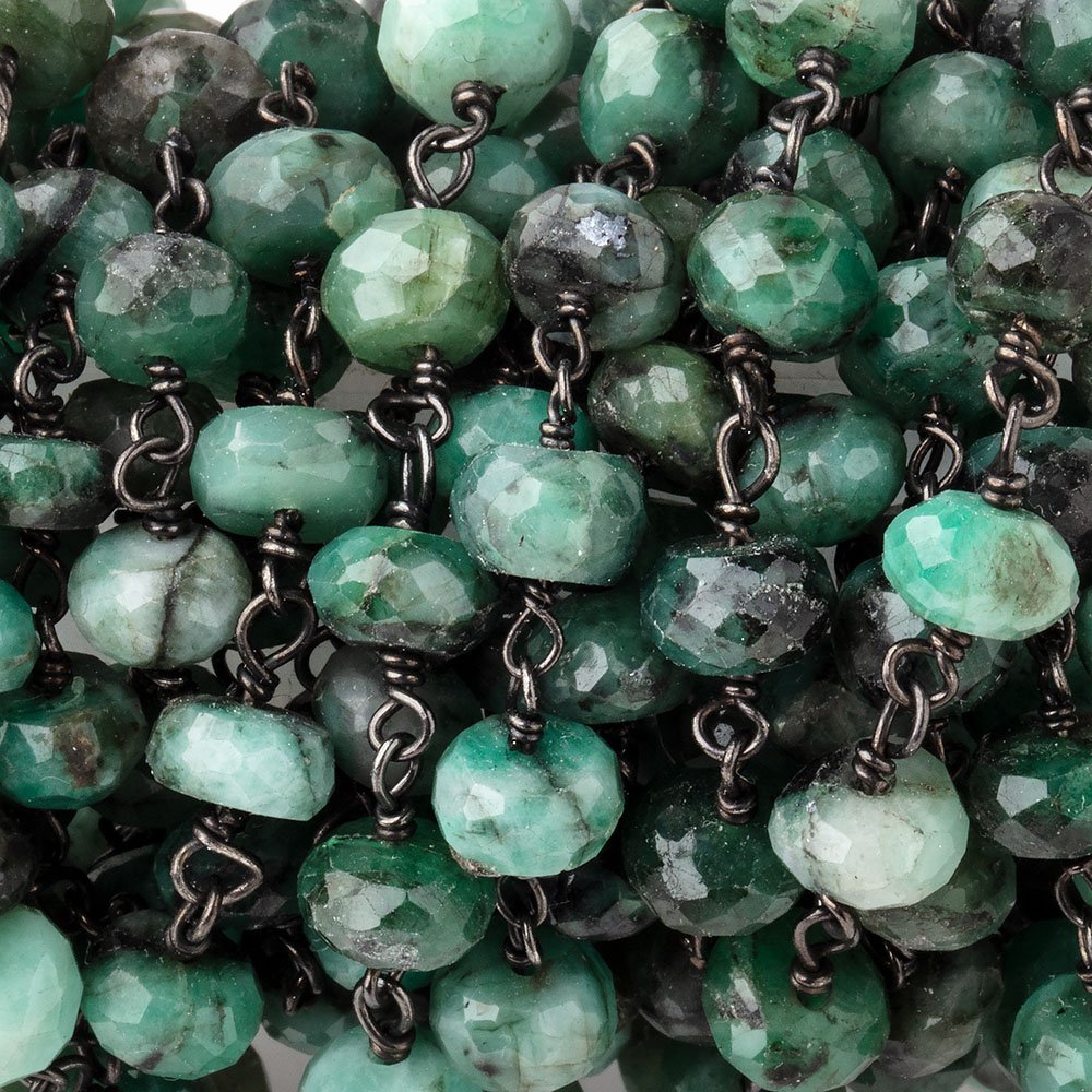 7mm Emerald Faceted Rondelle Beads on Black Gold over .925 Silver Chain