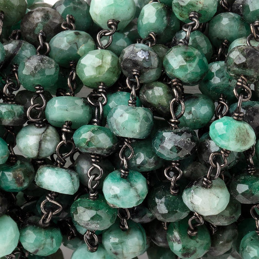 7mm Emerald Faceted Rondelle Beads on Black Gold over .925 Silver Chain