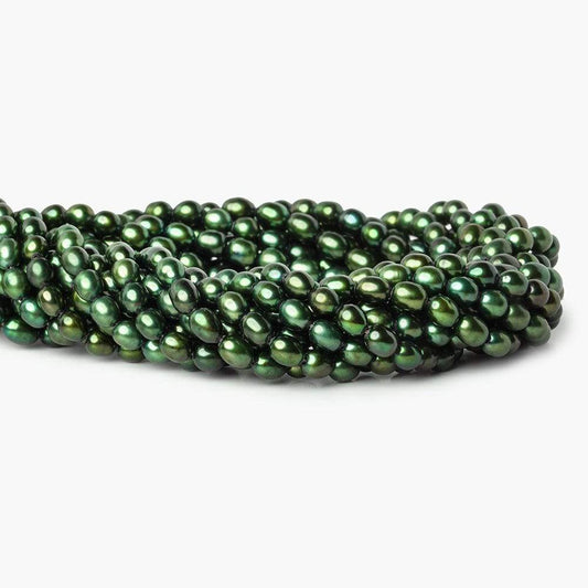 7mm Emerald Green Straight Drilled Oval Pearls, 15 inch, 63 pieces