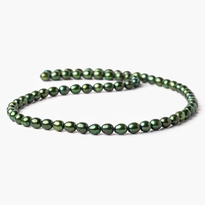 7mm Emerald Green Straight Drilled Oval Pearls, 15 inch, 63 pieces