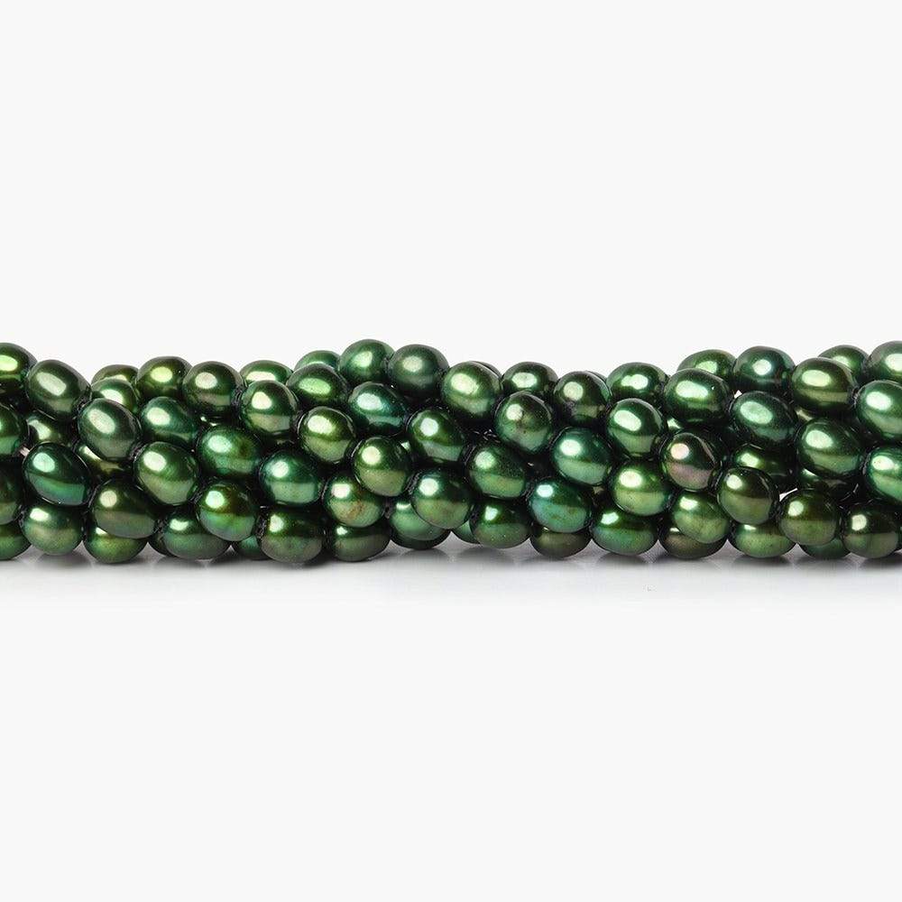 7mm Emerald Green Straight Drilled Oval Pearls, 15 inch, 63 pieces