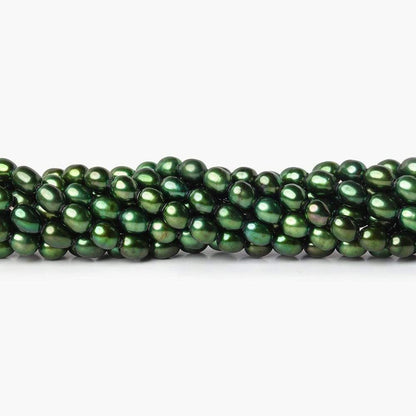 7mm Emerald Green Straight Drilled Oval Pearls, 15 inch, 63 pieces